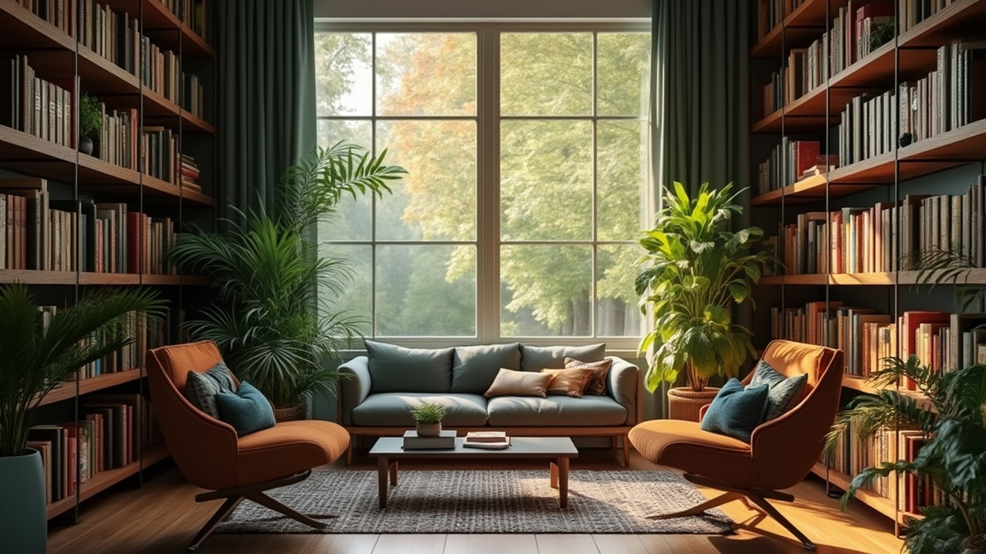 Home Library with a Window View - FREE Microsoft Teams background