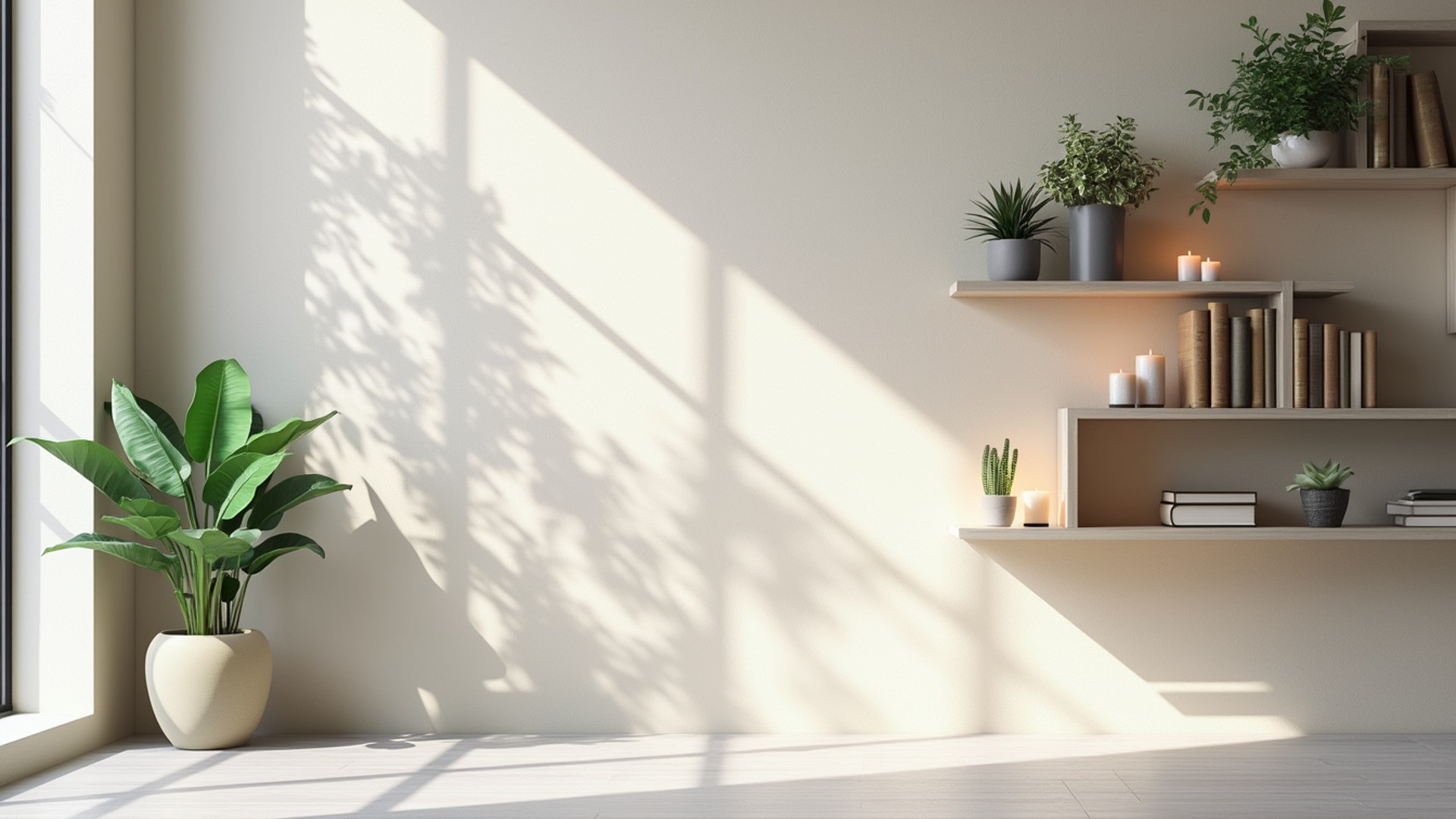 Minimalist Wall with Art and Shelves - FREE Microsoft Teams background