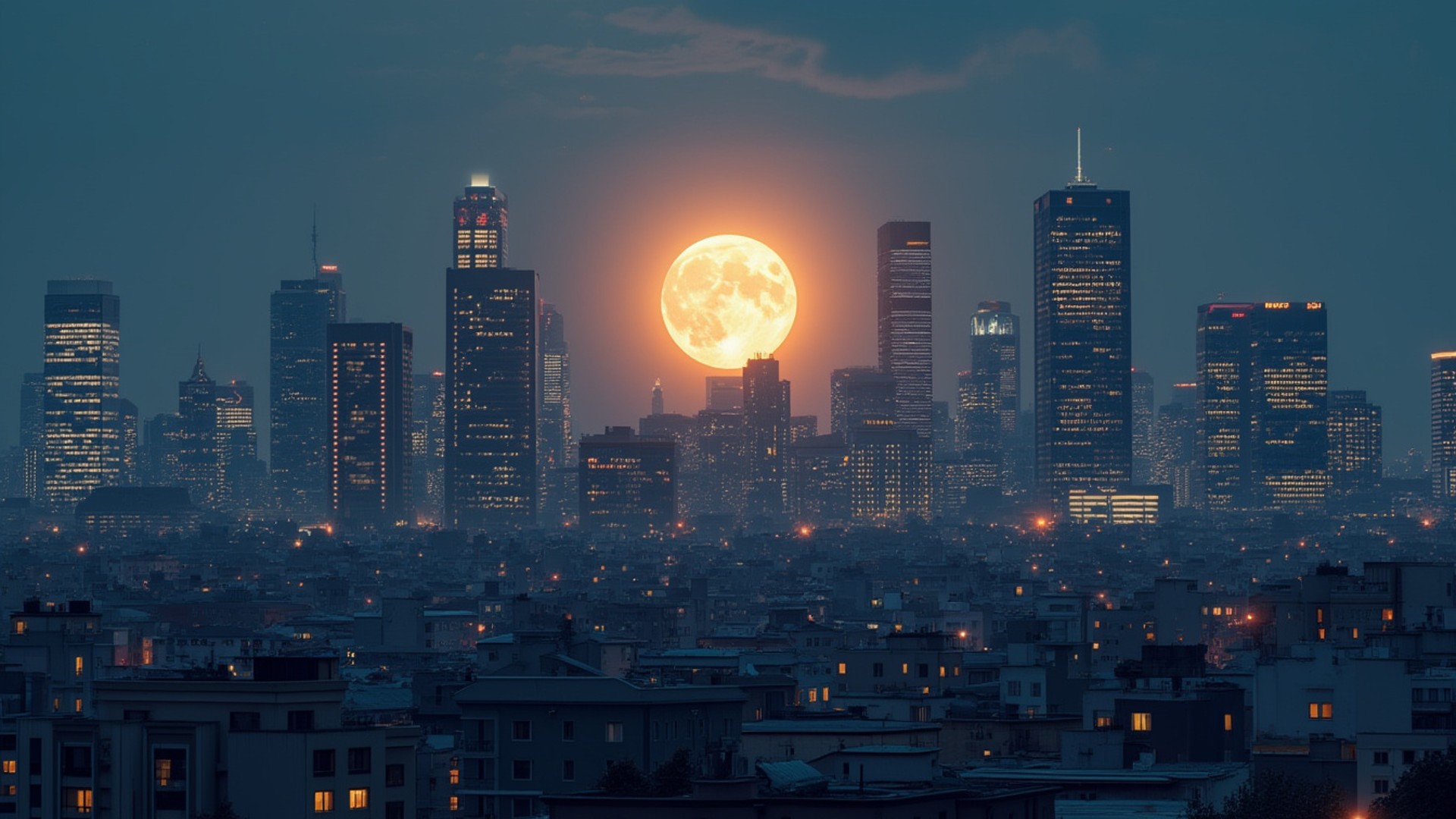 City Skyline with Full Moon - FREE Microsoft Teams background