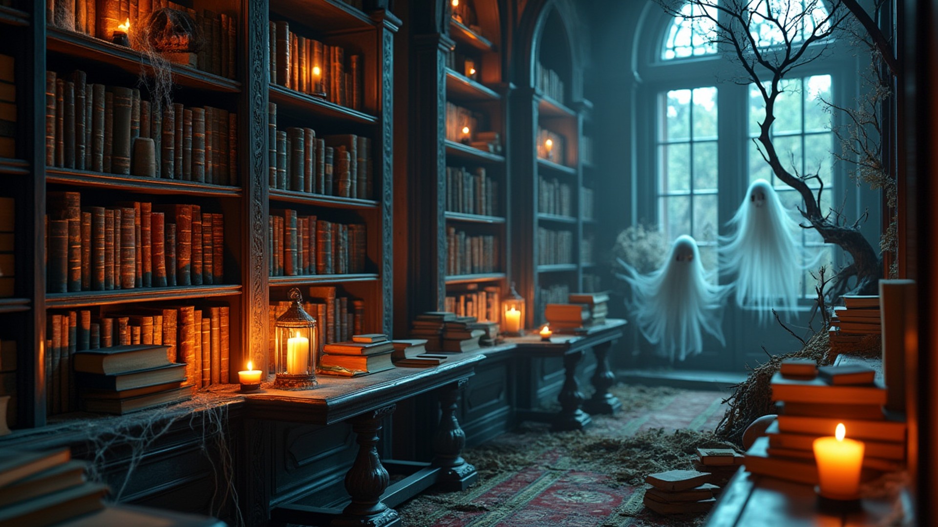 Haunted Library - FREE Microsoft Teams background