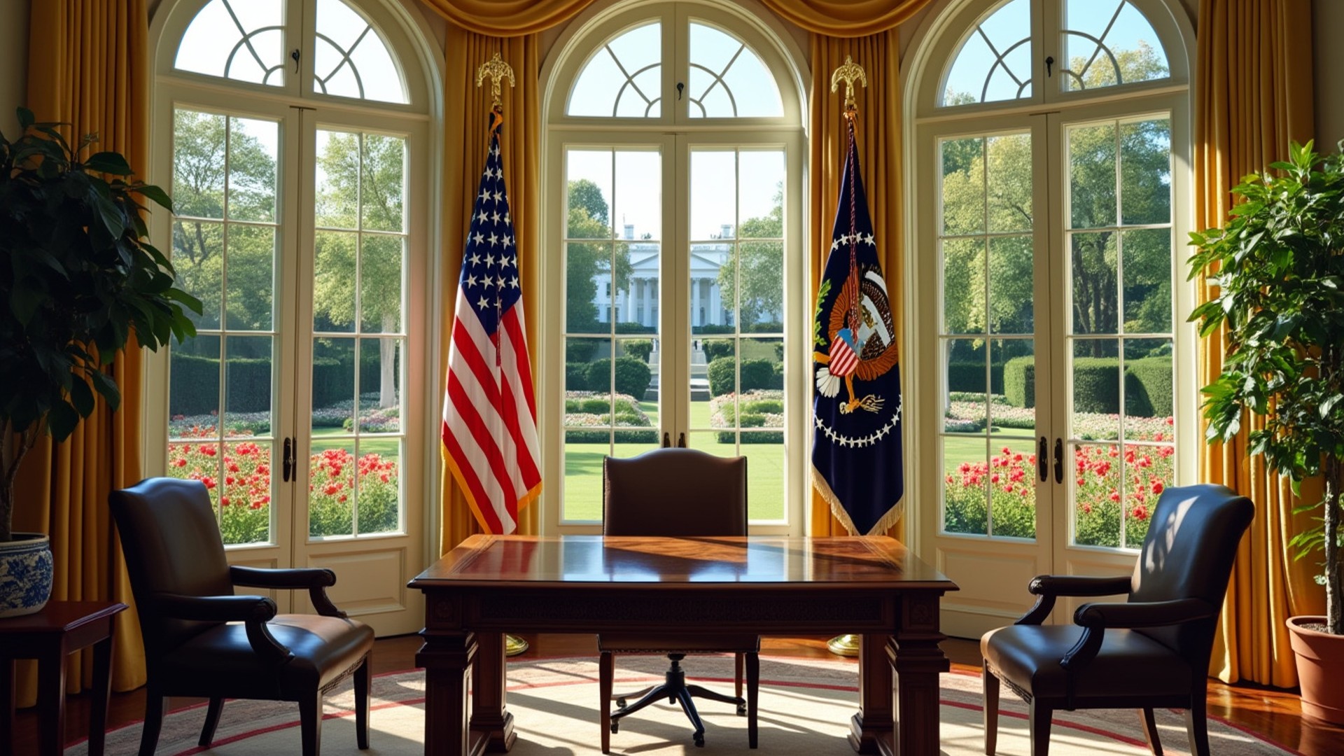 Oval Office Garden View - FREE Microsoft Teams background