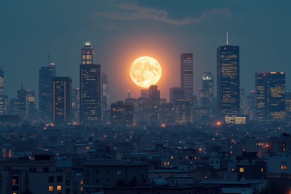 "City Skyline with Full Moon" - free Microsoft Teams background